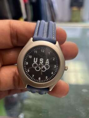 Vintage USA Olympic Committee Quartz Watch with Blue Textured Strap